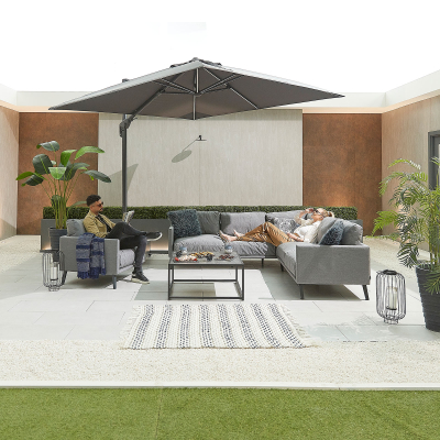 Bliss All Weather Fabric Aluminium Corner Sofa Lounging Set with Square Coffee Table & 1 Armchair in Ash Grey