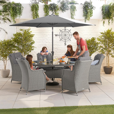 Thalia 6 Seat Rattan Dining Set - Oval Table in Slate Grey