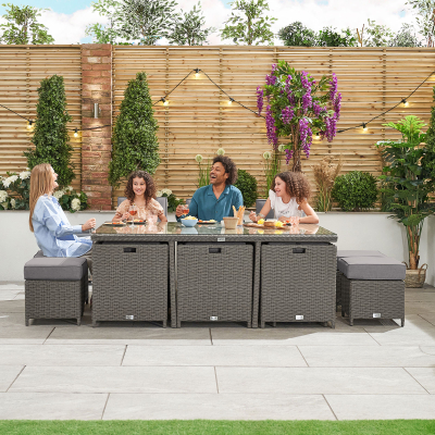 Catherine 6 Seat Rattan Cube Dining Set with 6 Stools - Rectangular Table in Slate Grey