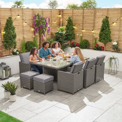 Catherine 6 Seat Rattan Cube Dining Set with 6 Stools - Rectangular Table in Slate Grey