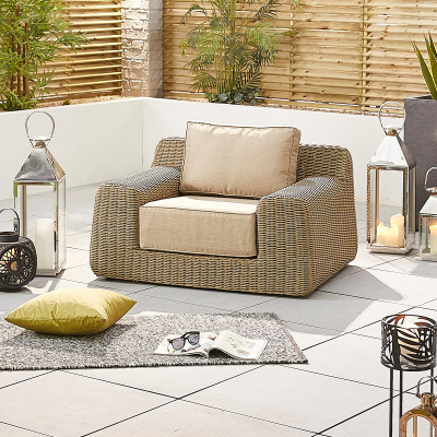 Luxor Rattan Lounging Armchair in Willow