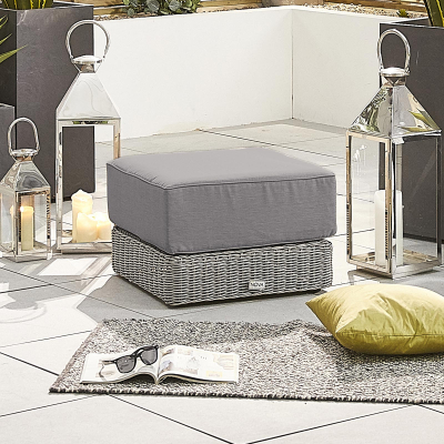 Luxor Rattan Lounging Footstool in White Wash