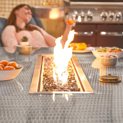 Carolina 8 Seat Rattan Dining Set - Rectangular Gas Fire Pit Table in Slate Grey