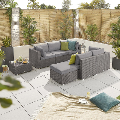 Heritage Chelsea Rattan Corner Sofa Lounging Set with Footstool & Coffee Table in Slate Grey