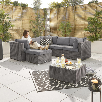 Heritage Chelsea Rattan Corner Sofa Lounging Set with Footstool & Coffee Table in Slate Grey