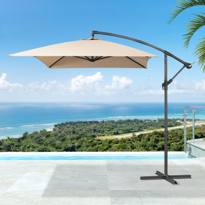 Barbados 3.0m x 2.0m Rectangular Aluminium Cantilever Parasol - Beige Canopy, Grey Frame and 80Kg Base