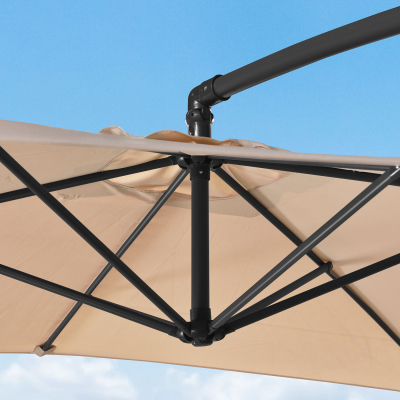 Barbados 3.0m x 2.0m Rectangular Aluminium Cantilever Parasol - Beige Canopy, Grey Frame and 80Kg Base