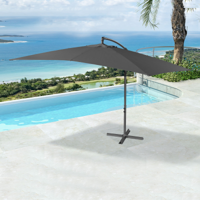 Barbados 3.0m x 2.0m Rectangular Aluminium Cantilever Parasol - Grey Canopy, Grey Frame and 80Kg Base