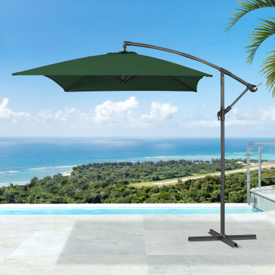 Barbados 3.0m x 2.0m Rectangular Aluminium Cantilever Parasol - Green Canopy, Grey Frame and 80Kg Base