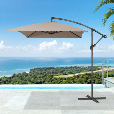 Barbados 3.0m x 2.0m Rectangular Aluminium Cantilever Parasol - Taupe Canopy, Grey Frame and 80Kg Base