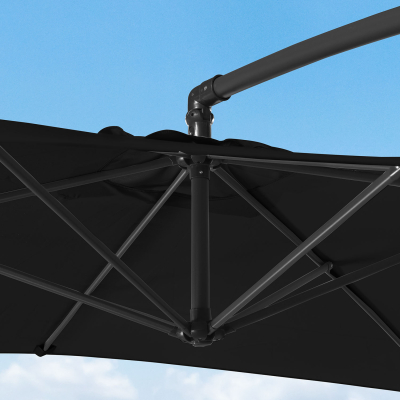 Barbados 3.0m x 2.0m Rectangular Aluminium Cantilever Parasol - Black Canopy, Grey Frame and 80Kg Base