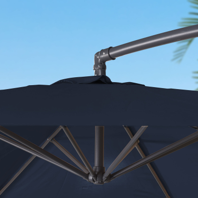Barbados 3.0m Round Aluminium Cantilever Parasol - Navy Canopy, Grey Frame and 60Kg Base