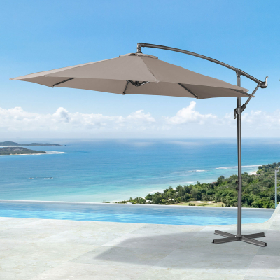 Barbados 3.0m Round Aluminium Cantilever Parasol - Taupe Canopy, Grey Frame and 60Kg Base