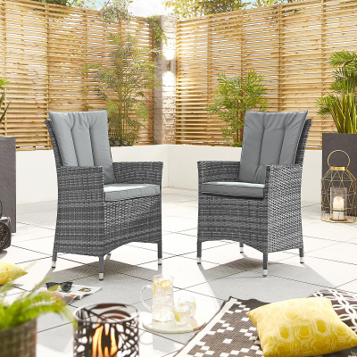Sienna 6 Seat Rattan Dining Set - Round Gas Fire Pit Table in Grey Rattan