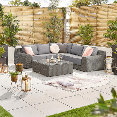 Luxor Rattan Corner Sofa Lounging Set with Square Coffee Table & No Additionals in Slate Grey