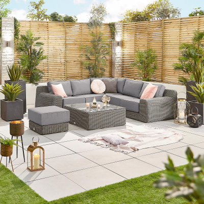 Luxor Rattan Corner Sofa Lounging Set with Square Coffee Table & Footstool in Slate Grey