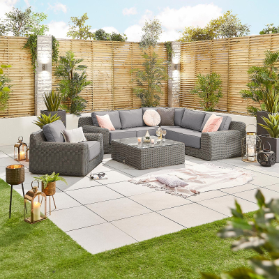 Luxor Rattan Corner Sofa Lounging Set with Square Coffee Table & 1 Armchair in Slate Grey