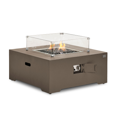 Lunar Square Aluminium Gas Fire Pit Table with Windguard in Coffee
