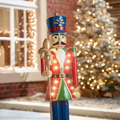 Norbert the Guard 3ft Christmas Nutcracker Figure with Staff in Red - Set of 2