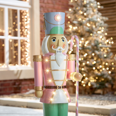 Noel the Soldier 3ft Christmas Nutcracker Figure with Candy Cane in Pink - Set of 2
