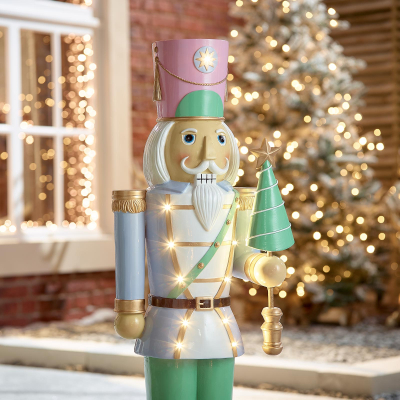 Noel the Soldier 3ft Christmas Nutcracker Figure with Tree in Pink