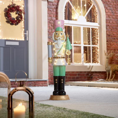 Noel the Soldier 3ft Christmas Nutcracker Figure with Tree in Pink