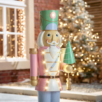 Noel the Soldier 3ft Christmas Nutcracker Figure with Tree in Blue - Set of 2