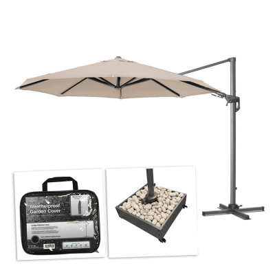 Genesis 3.5m Round Aluminium Cantilever Parasol - Beige Canopy, Grey Frame and Stone Fill Base