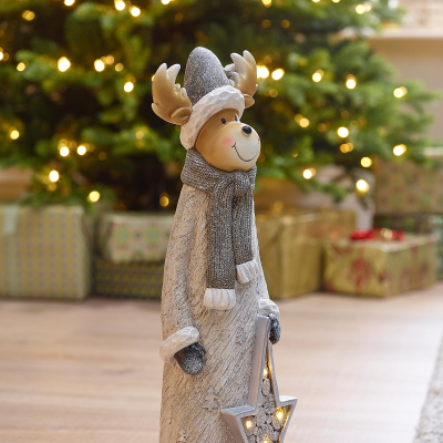 Wonder Deer & Star Christmas Reindeer Figure in Silver