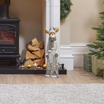 Wonder Deer & Star Christmas Reindeer Figure in Silver
