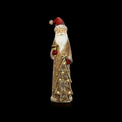 Small Saint Nick & Tree Christmas Santa Figure in Gold