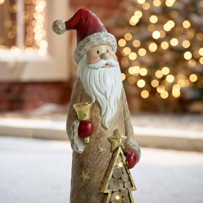 Small Saint Nick & Tree Christmas Santa Figure in Gold - Set of 2