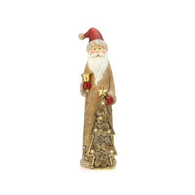 Small Saint Nick & Tree Christmas Santa Figure in Gold - Set of 2