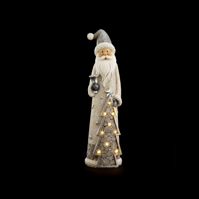 Large Saint Nick & Tree Christmas Santa Figure in Silver