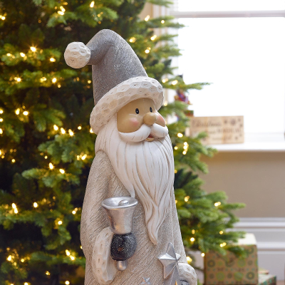 Large Saint Nick & Tree Christmas Santa Figure in Silver