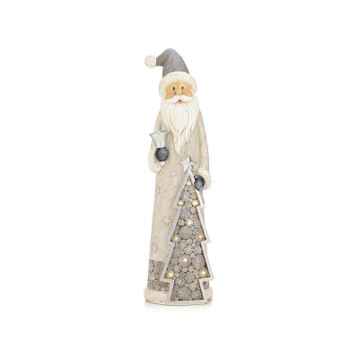 Large Saint Nick & Tree Christmas Santa Figure in Silver - Set of 2