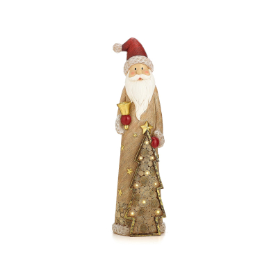 Large Saint Nick & Tree Christmas Santa Figure in Gold - Set of 2