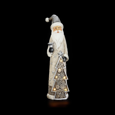 Small Saint Nick & Tree Christmas Santa Figure in Silver