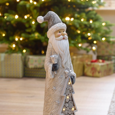 Small Saint Nick & Tree Christmas Santa Figure in Silver