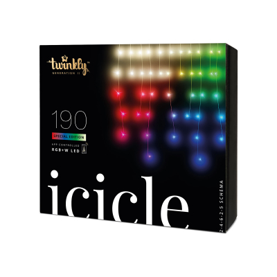 Twinkly 190 LEDs Christmas Icicle Lights in Full Spectrum Multi Colour & White