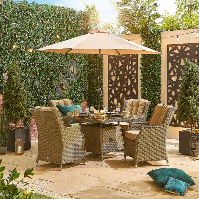 Thalia 4 Seat Rattan Dining Set - Square Table in Willow