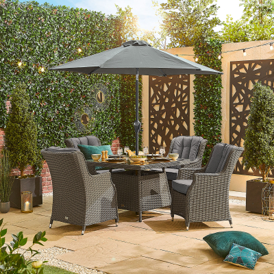 Thalia 4 Seat Rattan Dining Set - Square Table in Slate Grey