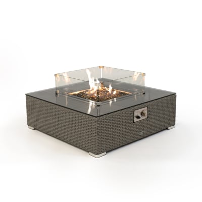 Heritage Chelsea Rattan Square Gas Fire Pit Coffee Table in Slate Grey