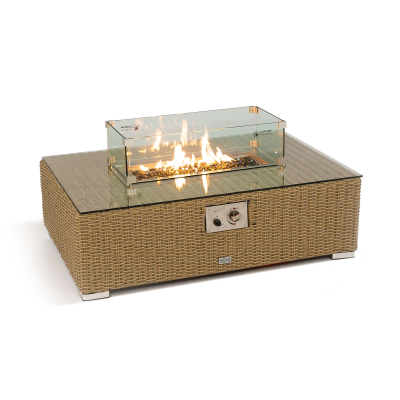 Heritage Chelsea Rattan Rectangular Gas Fire Pit Coffee Table in Willow