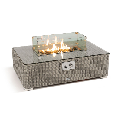 Heritage Chelsea Rattan Rectangular Gas Fire Pit Coffee Table in White Wash