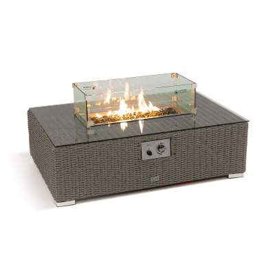 Heritage Chelsea Rattan Rectangular Gas Fire Pit Coffee Table in Slate Grey