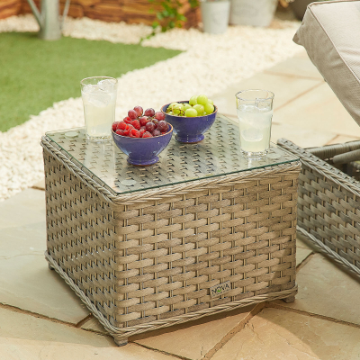 Oyster Rattan Sun Lounger Set of 2 and Side Table in Oyster