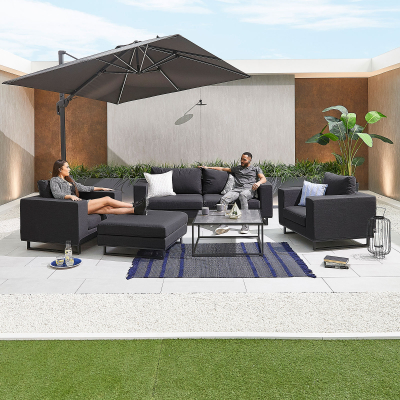 Eden All Weather Fabric Aluminium 2 Seater Sofa Lounging Set with Square Coffee Table & Footstool & 2 Armchairs in Charcoal Grey