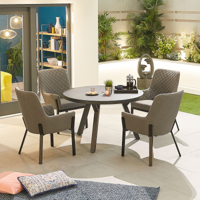 Genoa 4 Seat All Weather Fabric Aluminium Dining Set - Round Table in Ash Grey