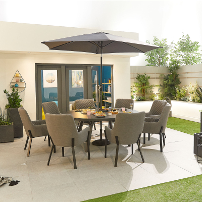 Genoa 8 Seat All Weather Fabric Aluminium Dining Set - Round Table in Ash Grey